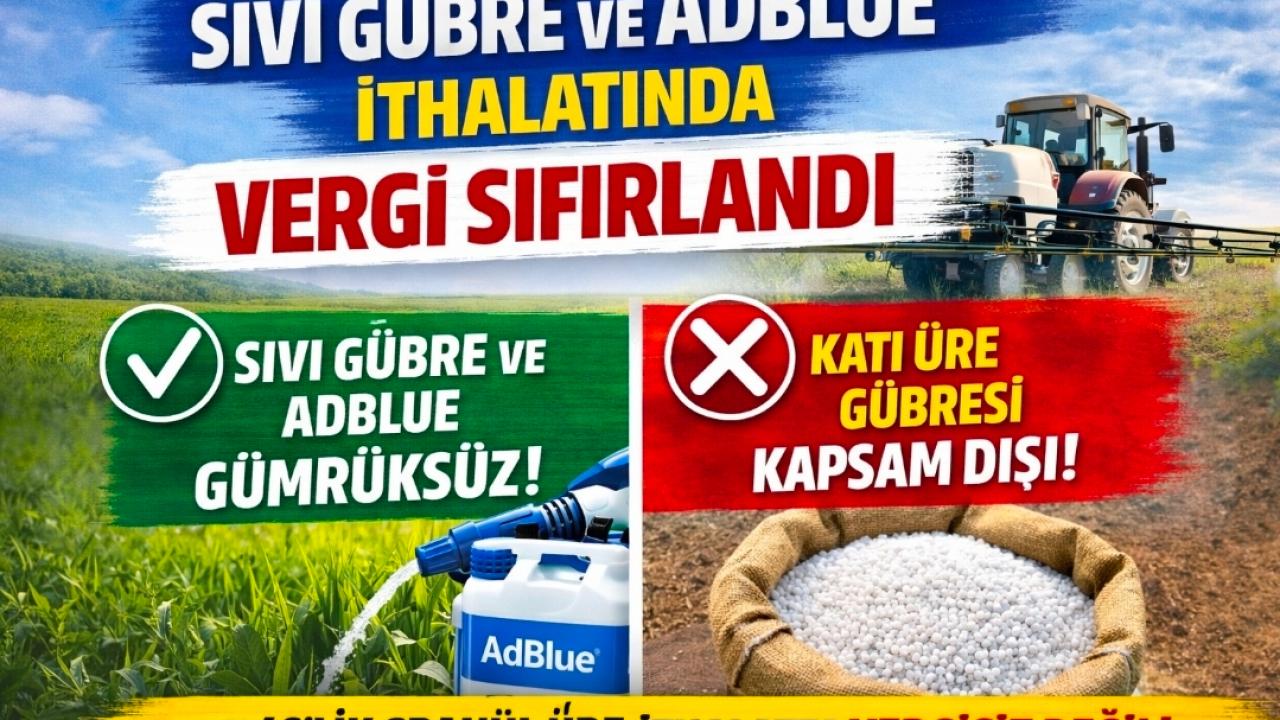 Sıvı Gübre ve AdBlue'da Gümrük Vergisi Sıfırlandı